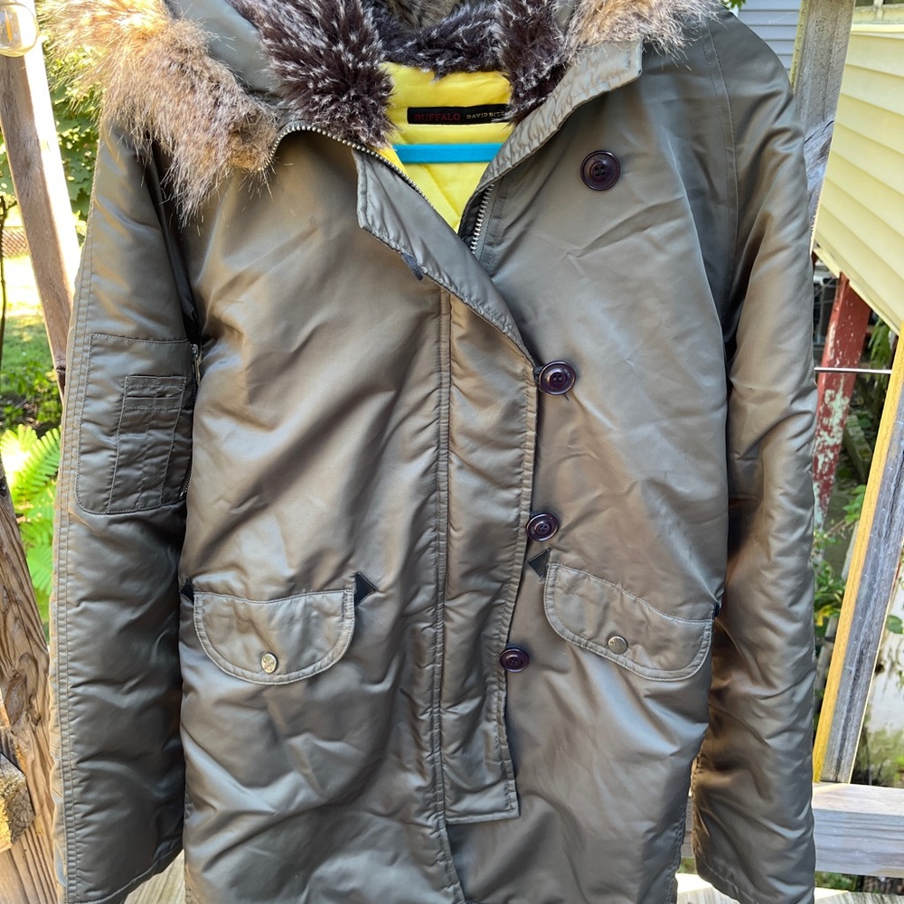 Buffalo David Bitton Olive Puffer Coat with Faux Fur